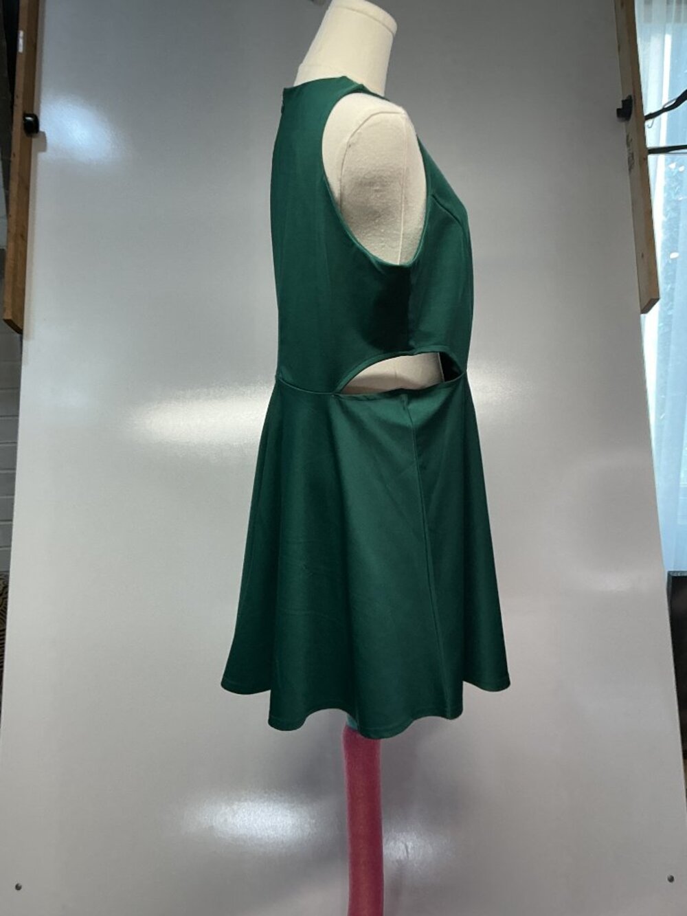 Belongsci XL Green Cutout Skater Mini Dress Fit Flare Fall Dress Cocktail - Picture 7 of 14
